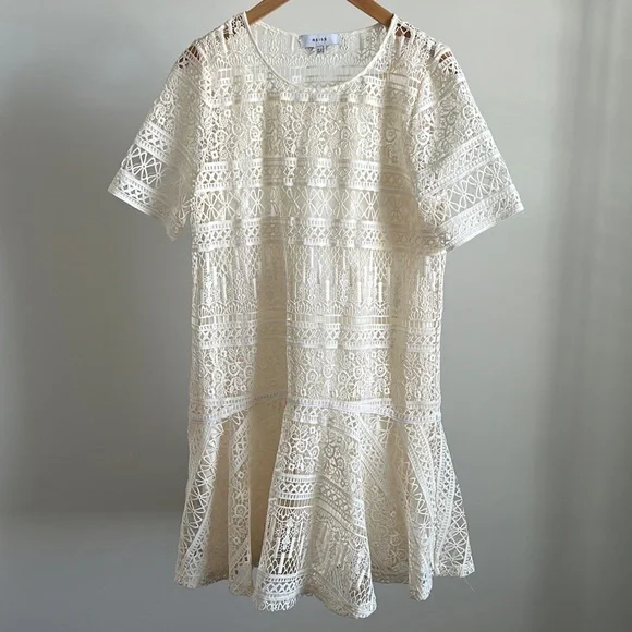 slim fit dress slacks Miss Circle Pamina Beige Crochet Long Sleeve Midi Flare Mermaid Dress S main image 1